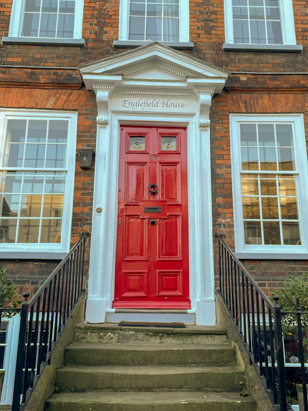 Red door and steps, Highgate, London, November 2023